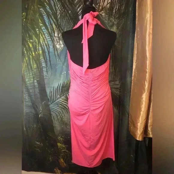Hot Pink Asymmetrical Halter Wrap Dress - Picture 9 of 13